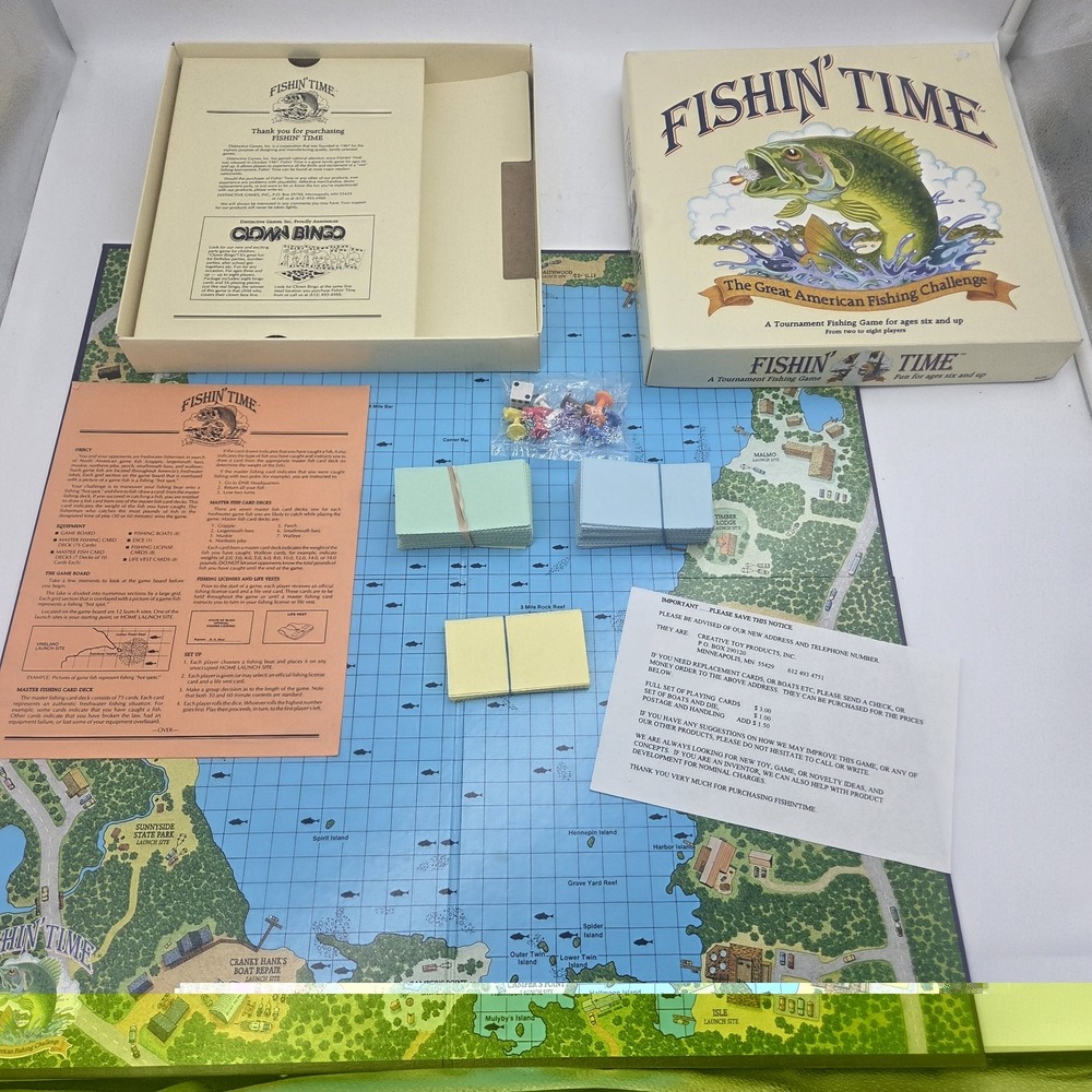 Vintage 1986 Fishin' Time Fishing Great American Fishing Challenge Game COMPLETE